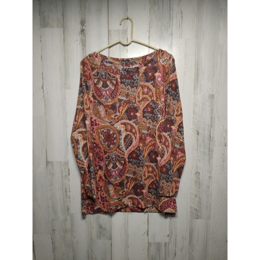 SOFT SURROUNDINGS RICH FLORAL PRINTED BATEAU NECKED L/SLEEVES TUNIC SIZE M